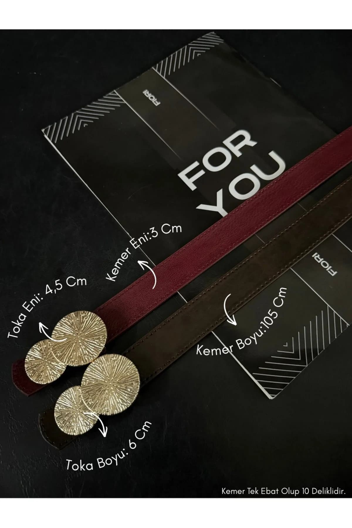 2'li Yuvarlak Gold Toka Kadın Kemeri, Pantolon Kemeri, Ceket Kemeri, Elbise Kemeri, Gömlek Kemeri - Bordo-Kahve
