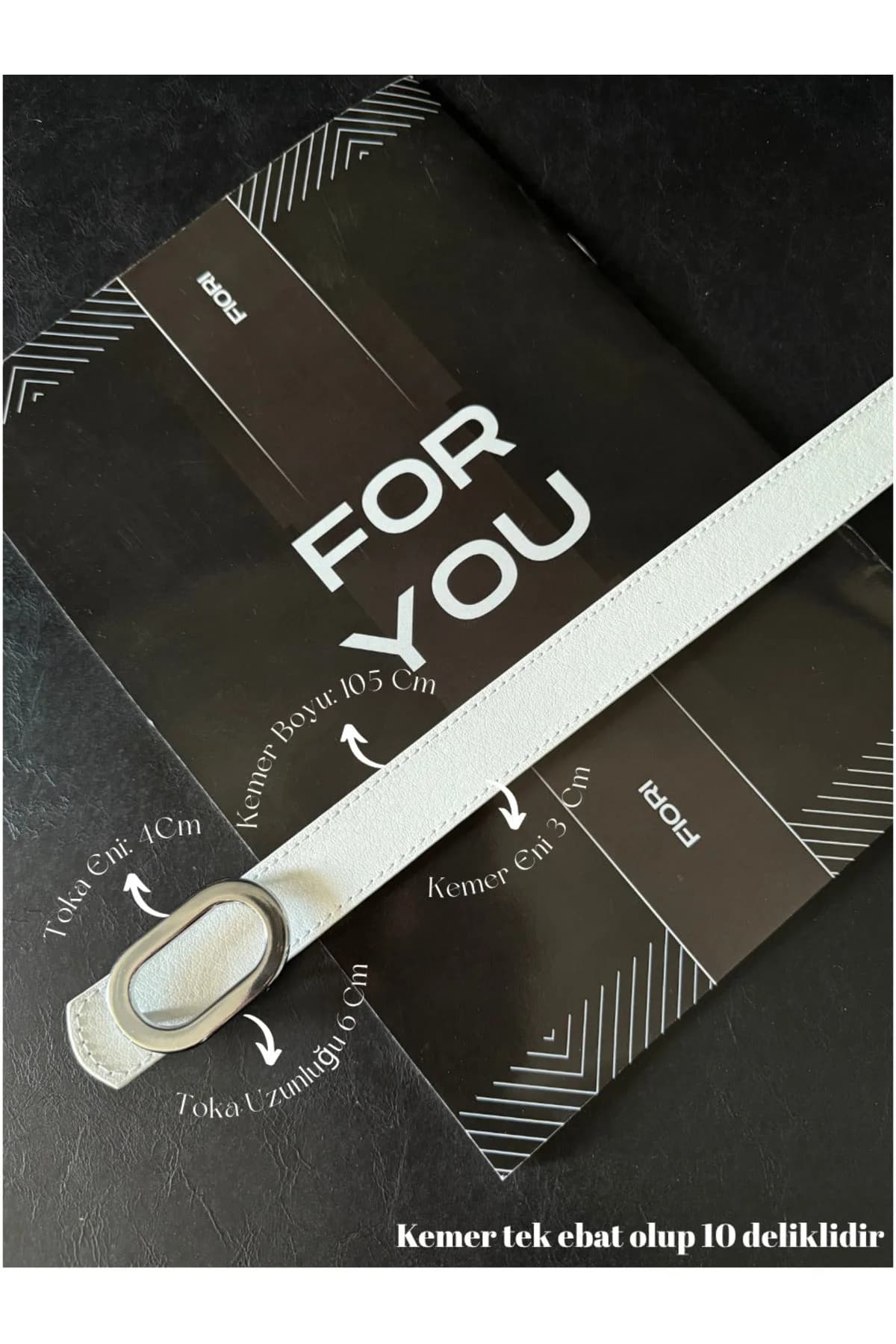 Oval Gümüş Tokalı Kadın Pantolon Kemeri, Ceket Kemeri, Gömlek Kemeri, Elbise Kemeri - Beyaz-Silver