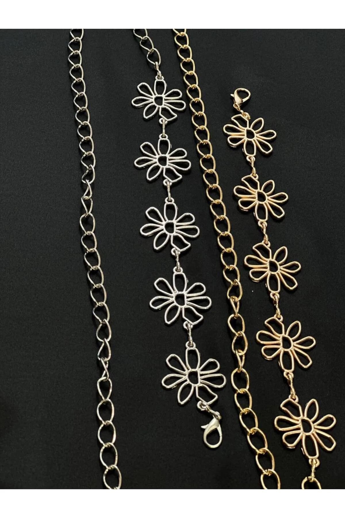 Papatya Gold Ve Gümüş Detaylı Kadın Bel Zinciri Bel Kemeri,Elbise Kemeri,Etek Kemeri,Pantolon Kemeri - Gold-Gümüş
