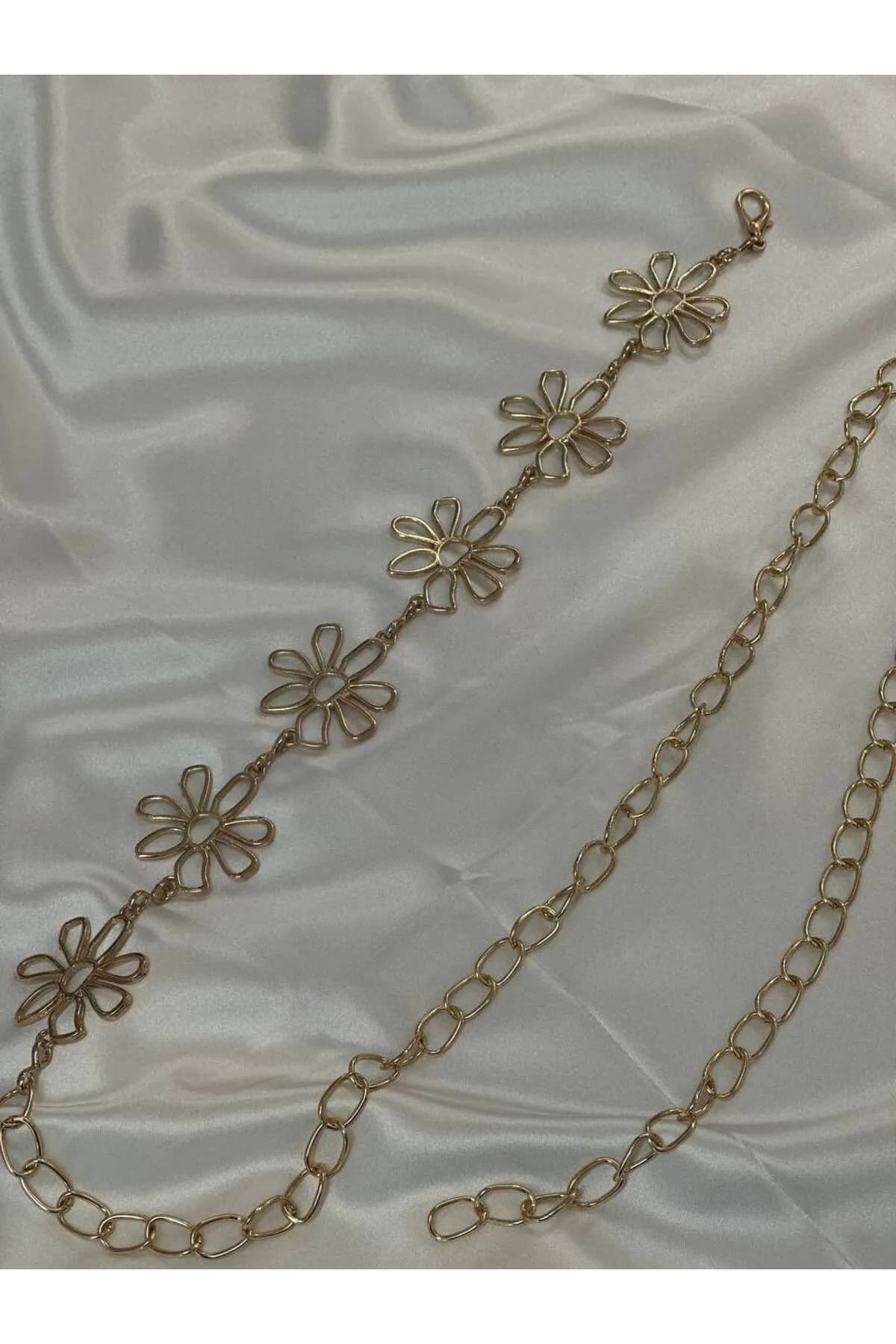 Papatya Gold Detaylı Kadın Bel Zinciri Bel Kemeri,Elbise Kemeri,Etek Kemeri,Pantolon Kemeri - Gri