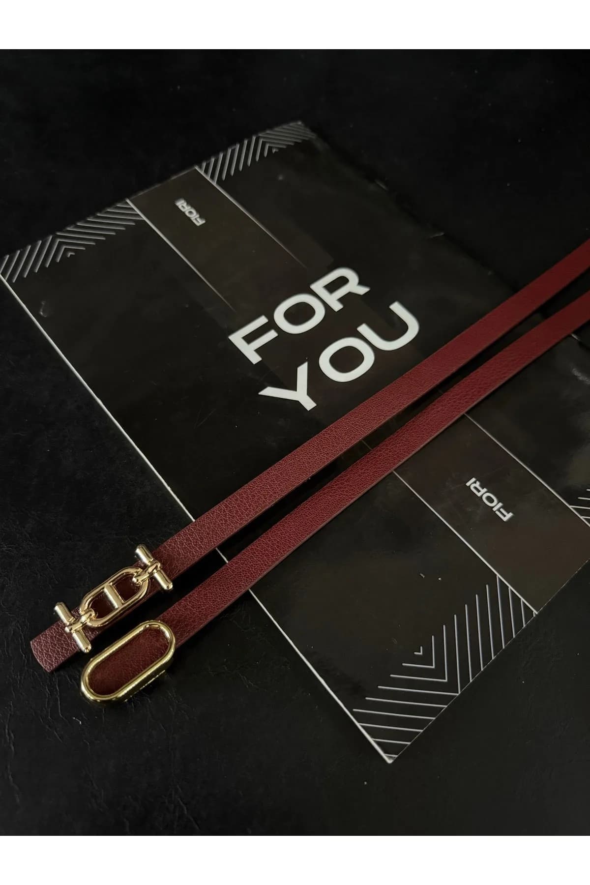 2'li Gold Tokalı İnce Kemer, Pantolon Kemeri, Gömlek Kemeri, Ceket Kemeri - Bordo2li