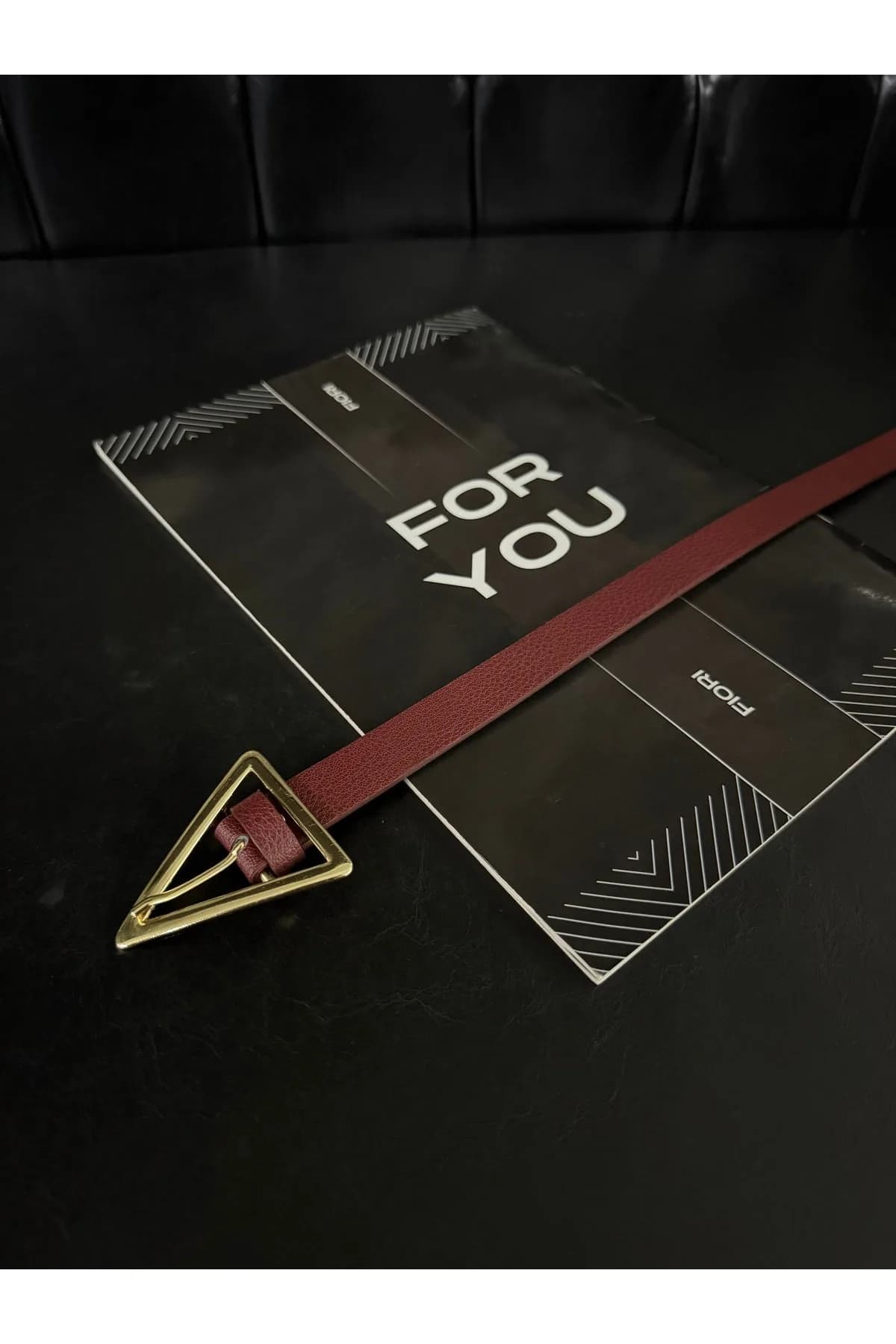 Üçgen Gold Tokalı Kadın Pantolon Kemeri, Ceket Kemeri, Elbise Kemeri, Gömlek Kemeri - Bordo