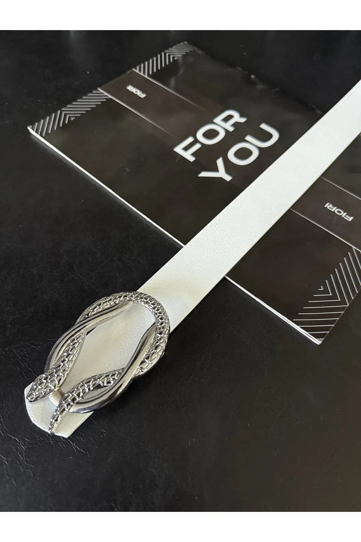 Yılan Gümüş Tokalı Kadın Pantolon Kemeri, Ceket Kemeri, Elbise Kemeri, Gömlek Kemeri - Beyaz-Silver