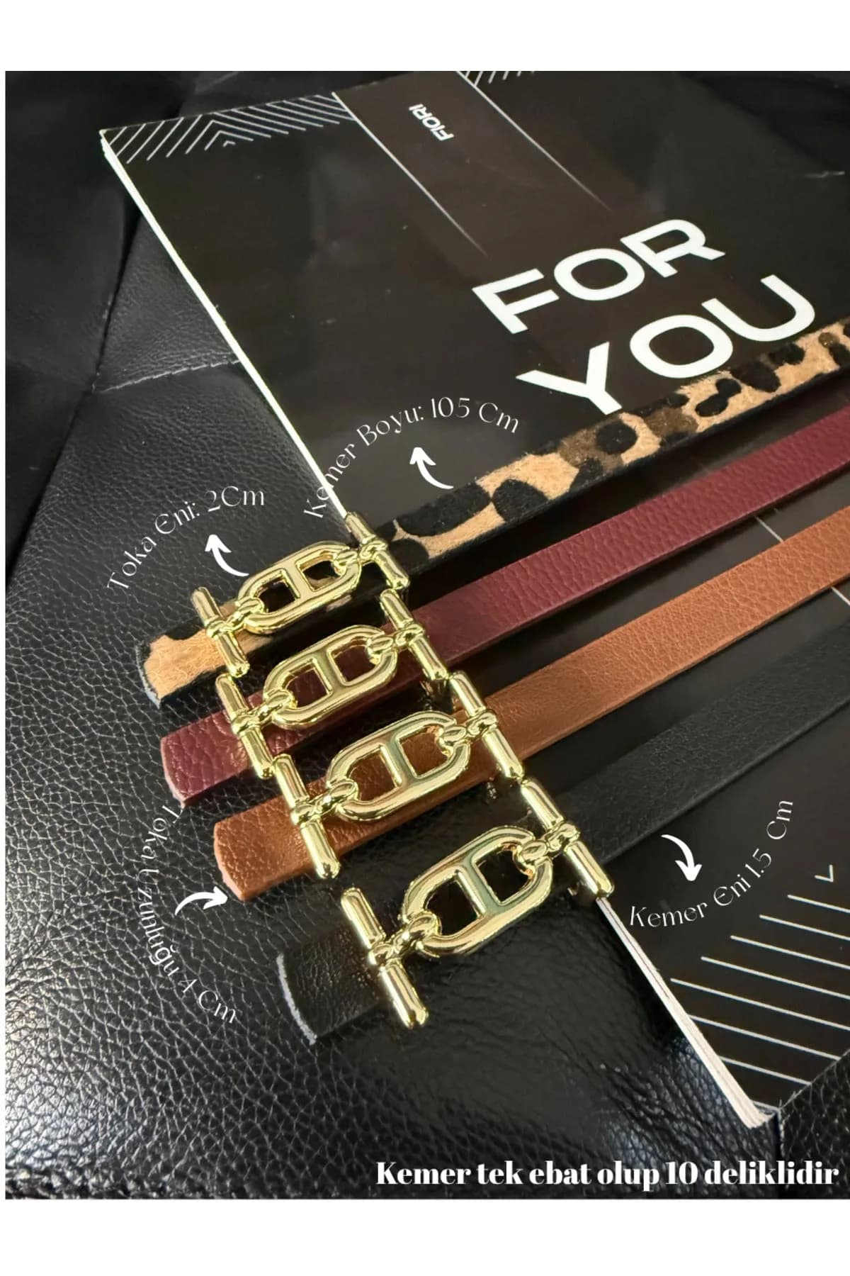4’lü Gold Tokalı İnce Kemer, Pantolon Kemeri, Gömlek Kemeri, Ceket Kemeri - Siyah-Taba-Bordo-Leopar