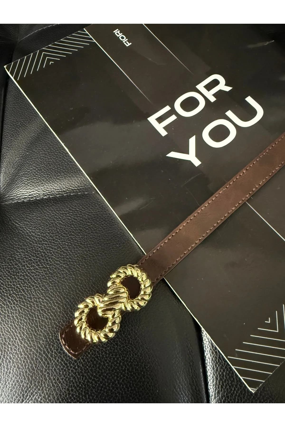 Burgu Gold Tokalı İnce Leopar Kadın Kemeri, Ceket Kemeri, Gömlek Kemeri, Elbise Kemeri - Kahve
