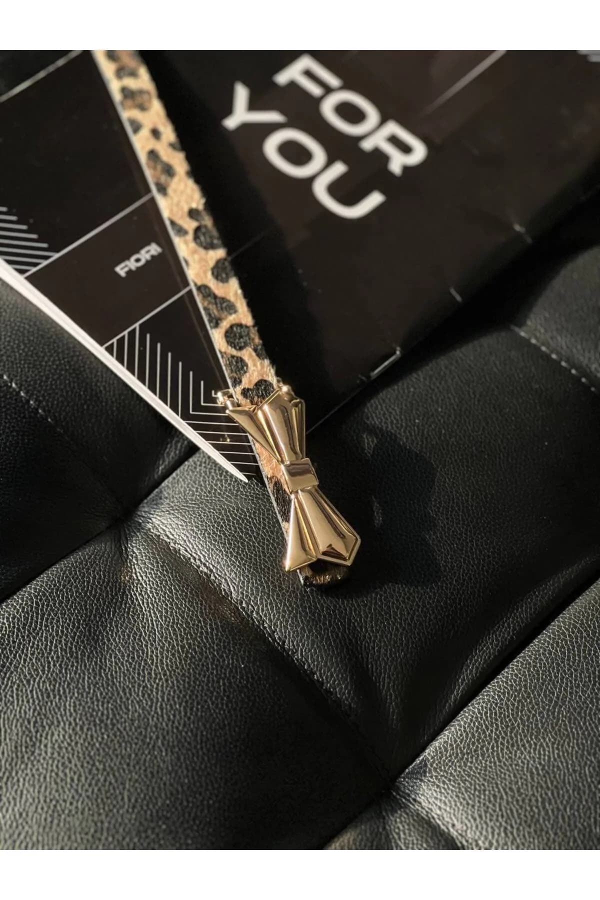 Papyon Tokalı Ince Leopar Kadın Kemeri, Ceket Kemeri, Gömlek Kemeri, Elbise Kemeri - Leopar-Gold