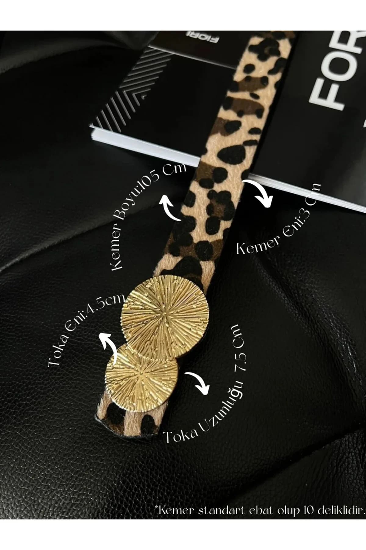 Yuvarlak Gold Toka Leopar Kadın Kemeri, Pantolon Kemeri, Ceket Kemeri, Elbise Kemeri, Gömlek Kemeri - Leopar