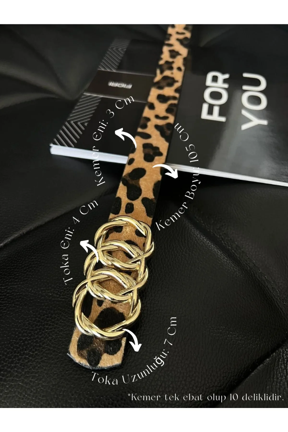 Birleşik Halka Tokalı Leopar Kadın Pantolon Kemeri, Ceket Kemeri, Elbise Kemeri, Gömlek Kemeri - Leopar-Gold