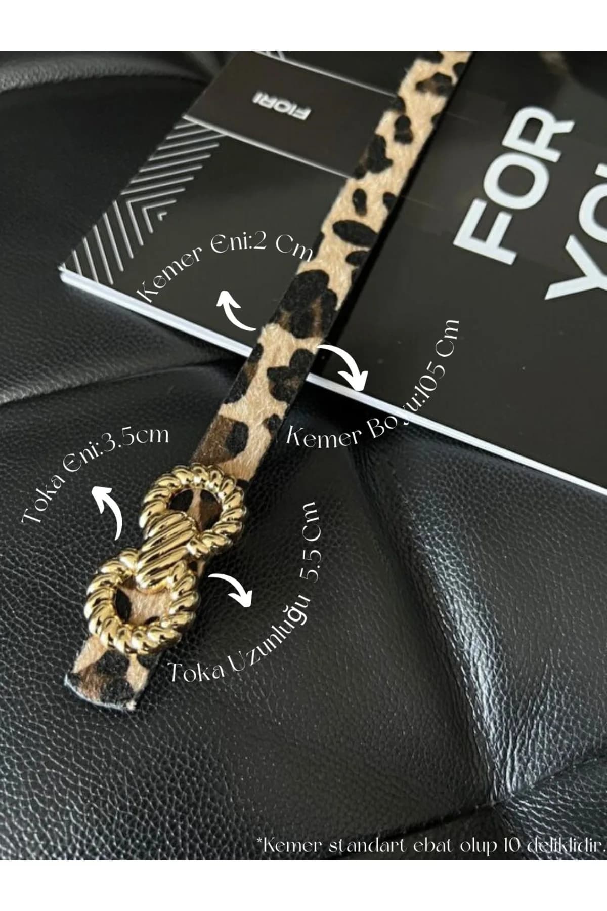 Burgu Gold Tokalı İnce Leopar Kadın Kemeri, Ceket Kemeri, Gömlek Kemeri, Elbise Kemeri - Leopar