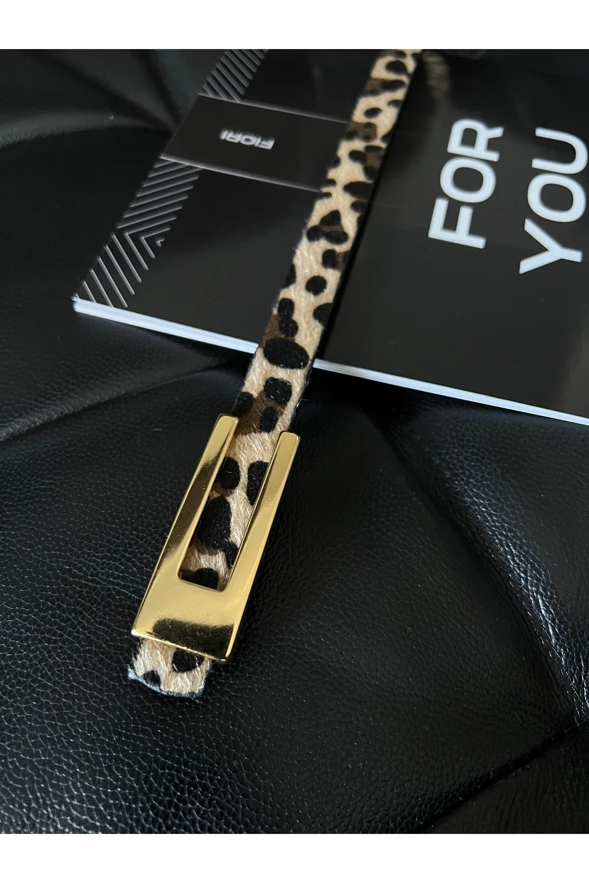 Tasarım Gold Tokalı İnce Leopar Kadın Kemeri, Ceket Kemeri, Gömlek Kemeri, Elbise Kemeri - Leopar-Gold