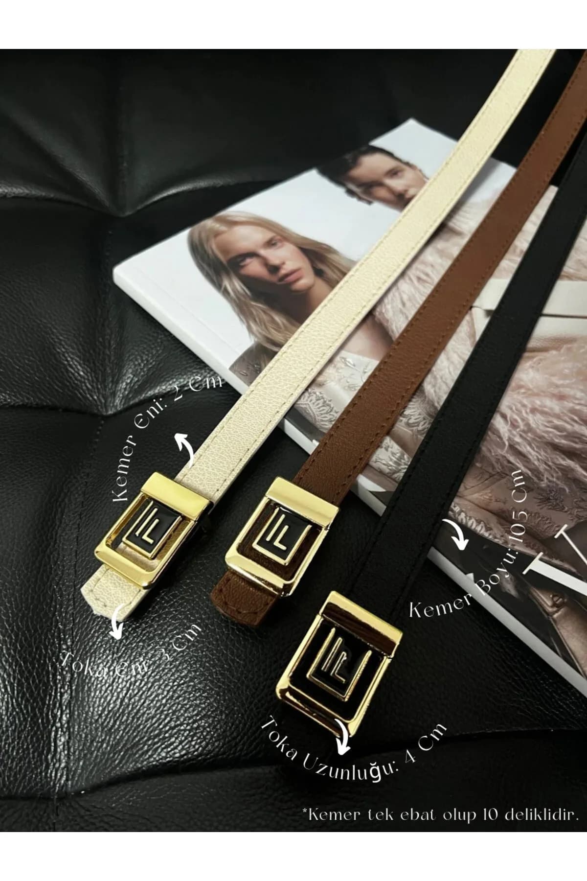 3'lü Fırsat Ürünü F Logolu Gold Tokalı İnce Kadın Kemeri, Pantolon Kemeri, Ceket Kemeri, Kemer - Siyah&Taba&Bej-Gold