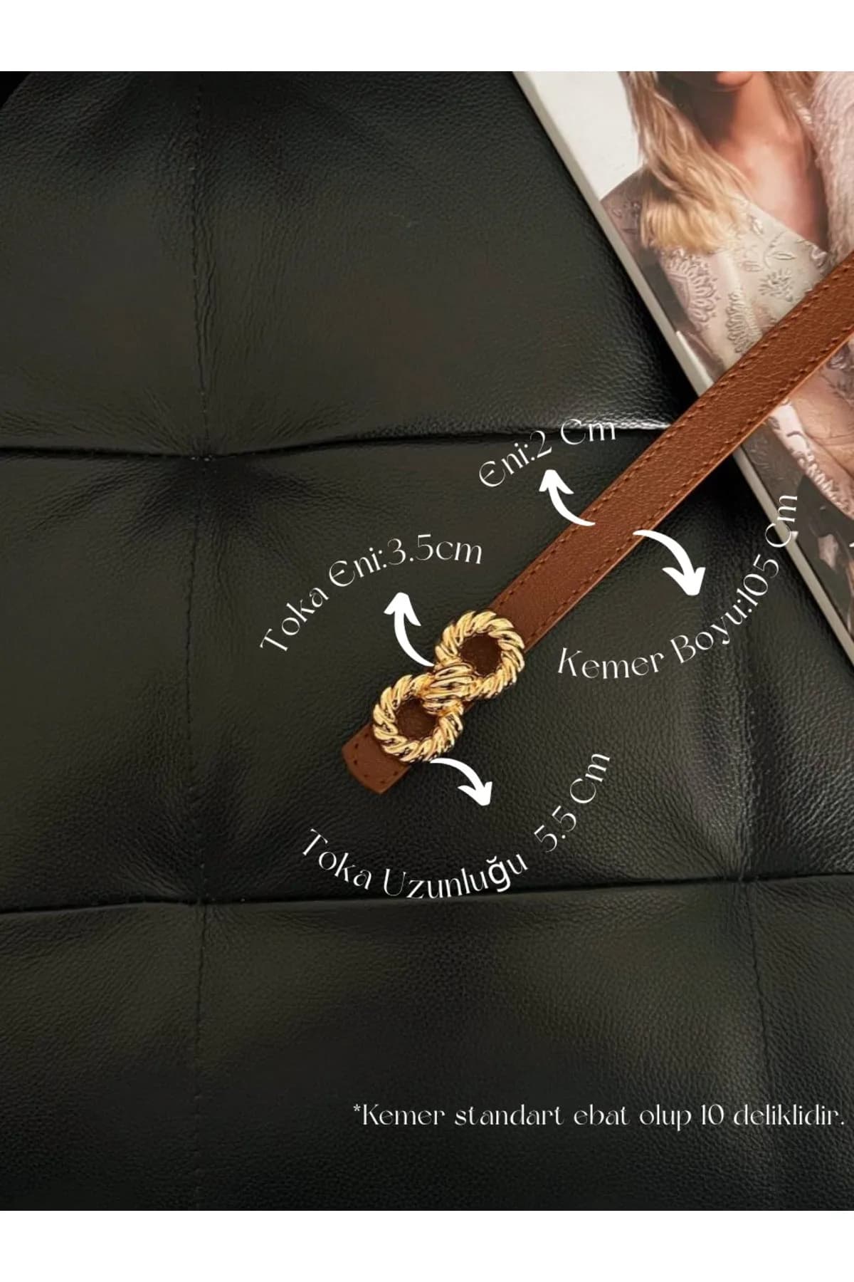 Burgu Gold Tokalı Taba İnce Kadın Kemeri, Ceket Kemeri, Gömlek Kemeri, Elbise Kemeri - Taba