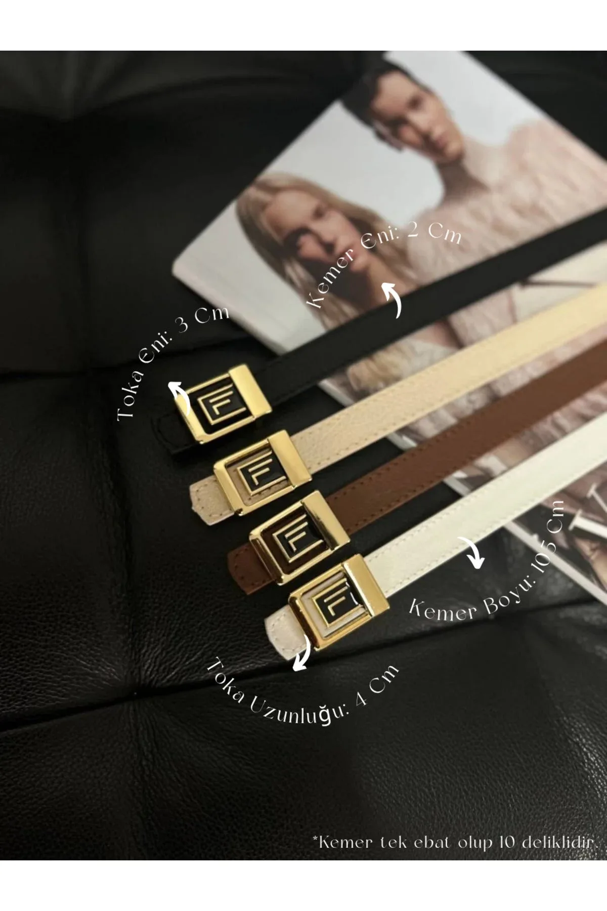4'lü Fırsat Ürünü F Logolu Gold Tokalı İnce Kadın Kemeri, Pantolon Kemeri, Ceket Kemeri, Kemer - Karışık