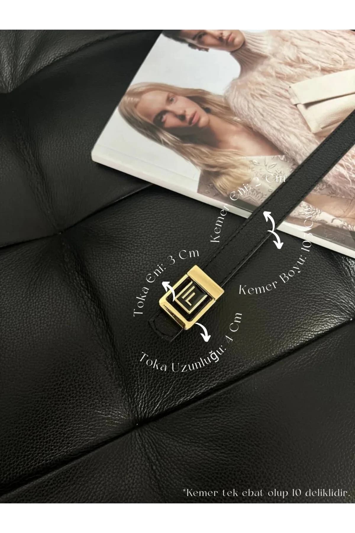 F Logolu Gold Tokalı Siyah Kadın Kemeri, Gold Kadın Kemeri, Pantolon Kemeri, Ceket Kemeri - Siyah