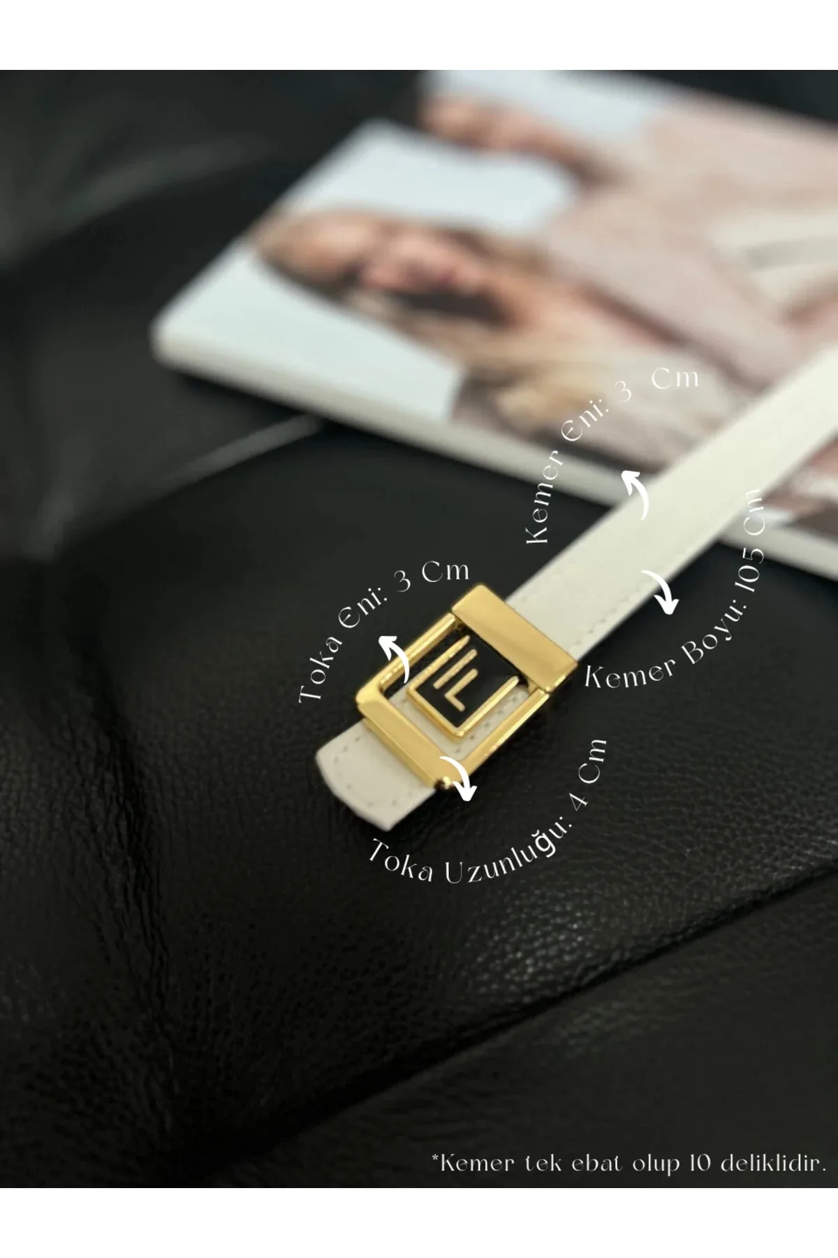 F Logolu Gold Tokalı Beyaz Kadın Kemeri, Gold Kadın Kemeri, Pantolon Kemeri, Ceket Kemeri - Beyaz