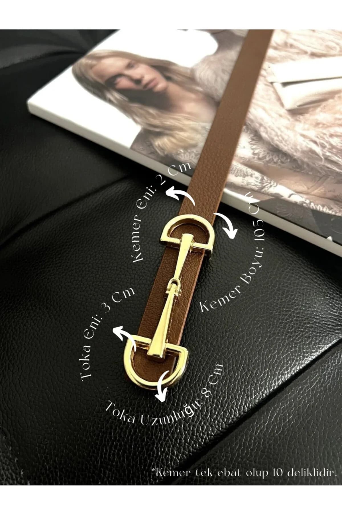 Uzun Gold Tokalı İnce Taba Kadın Kemeri, Ceket Kemeri, Gömlek Kemeri, Elbise Kemeri - Taba-Gold