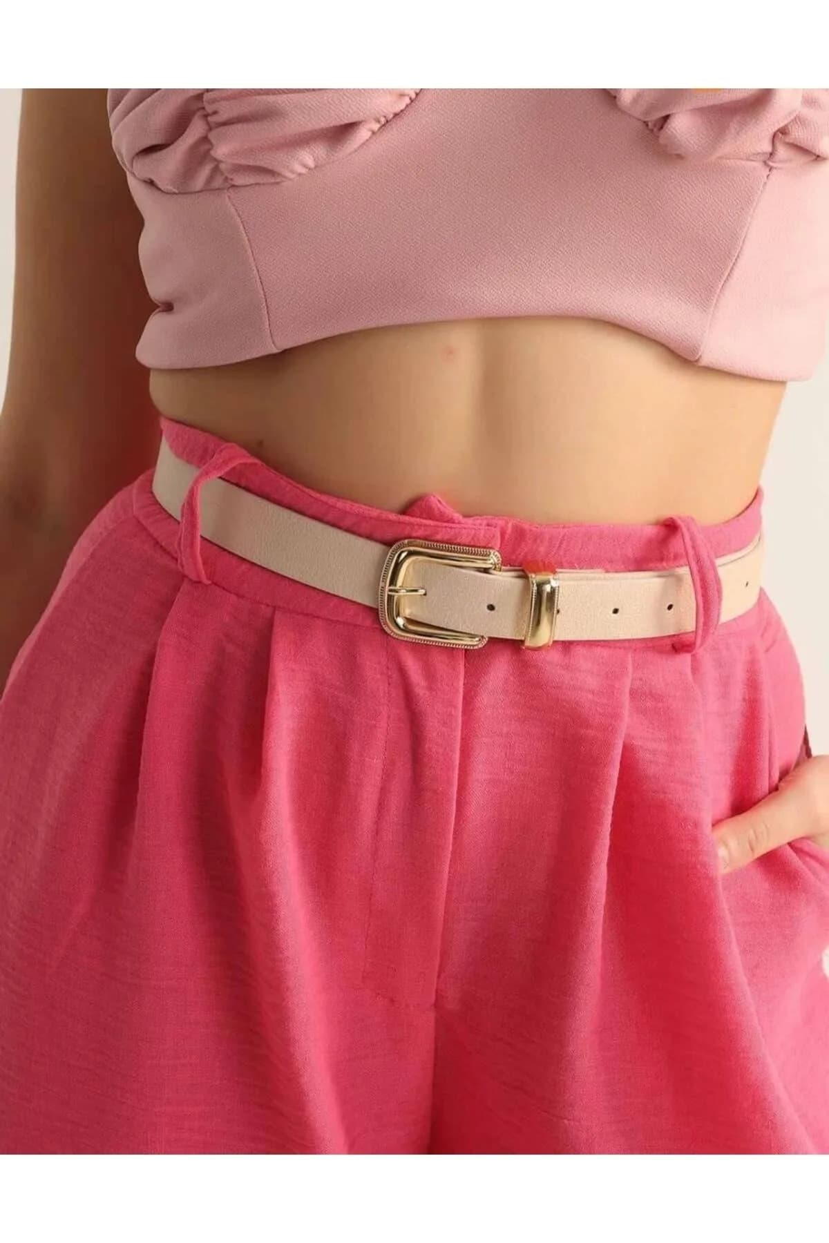 Altın Kaplama Kararmaz Kadın Pantolon Kemeri, Ceket Kemeri, Elbise Kemeri, Gömlek Kemeri - BEJ