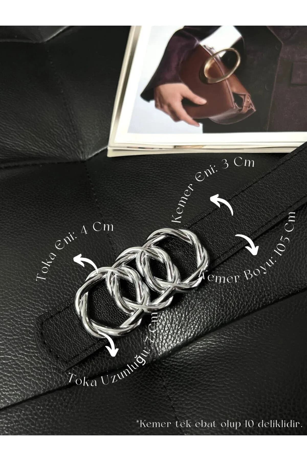 Birleşik Halka Tokalı Kadın Pantolon Kemeri, Ceket Kemeri, Elbise Kemeri, Gömlek Kemeri - Siyah-Silver