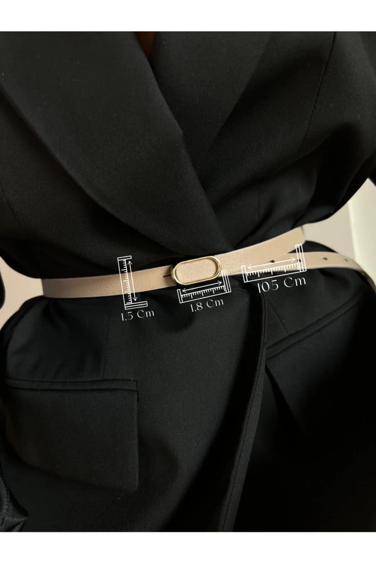 Ithal Oval Gold Tokalı Ince Kemer, Pantolon Kemeri, Gömlek Kemeri, Ceket Kemeri - BEJ