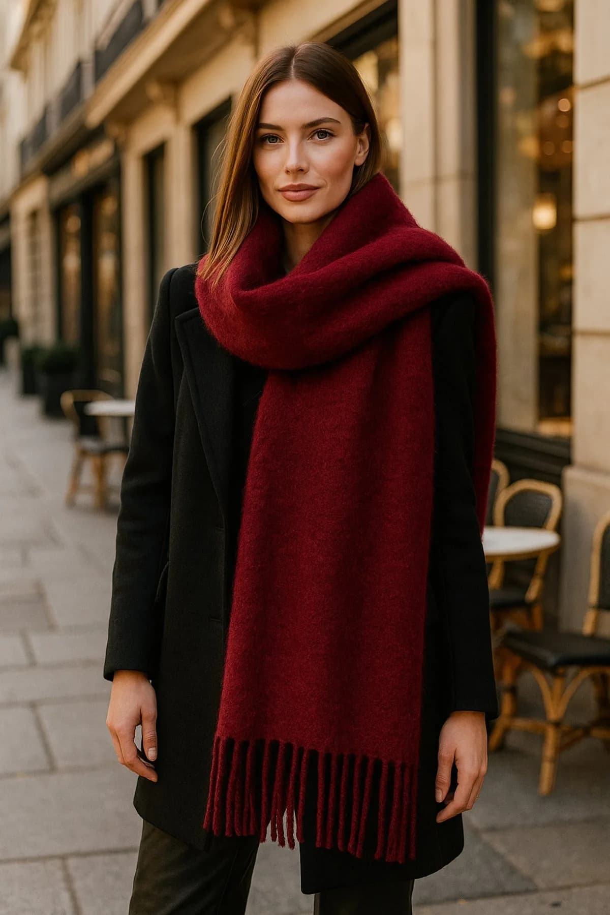 Kadın Basic Bordo Püsküllü Buklet Atkı - Şal 45x200 Cm Sal1285 - Bordo-sal1285