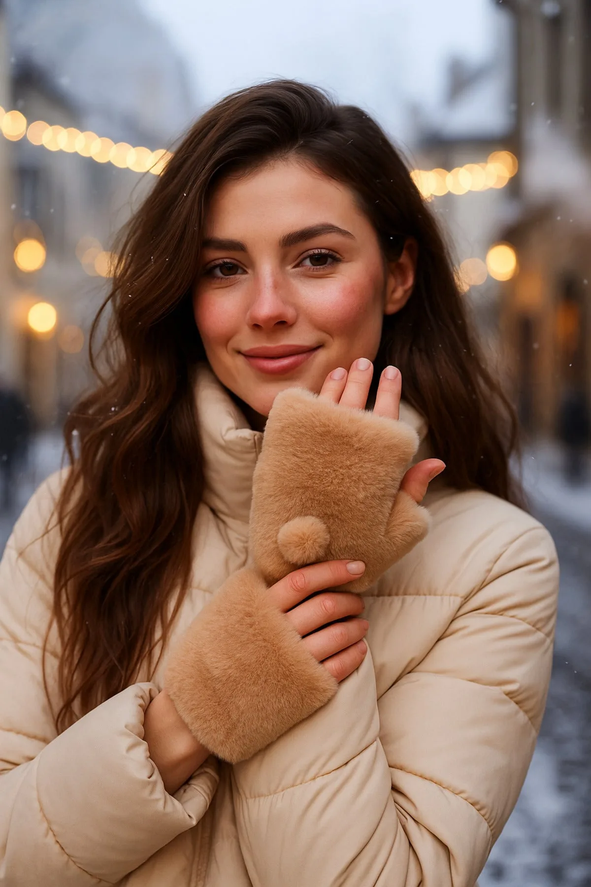 Kadın Camel Kesik Peluş Eldiven ELD33 - ELD33-CAMEL