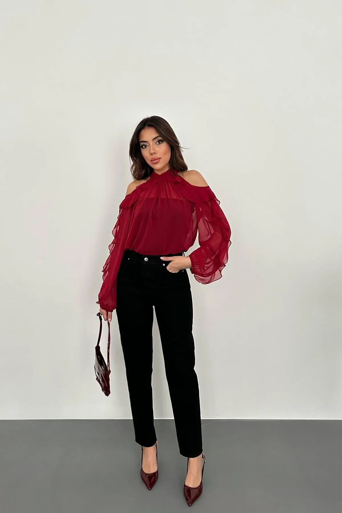 Siyah Boru Paça Jeans Pantolon - Siyah