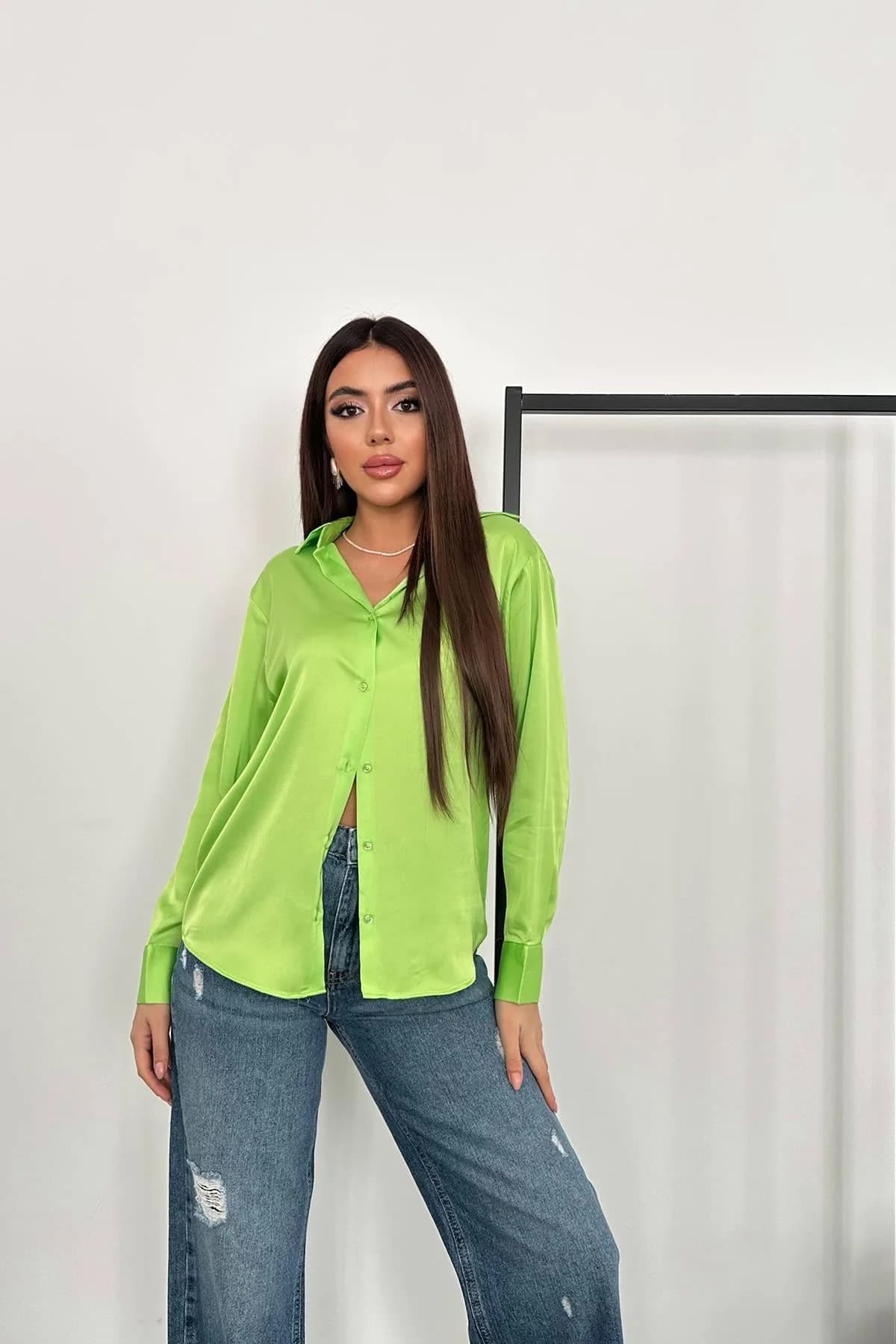 Neon Saten Gömlek - Neon