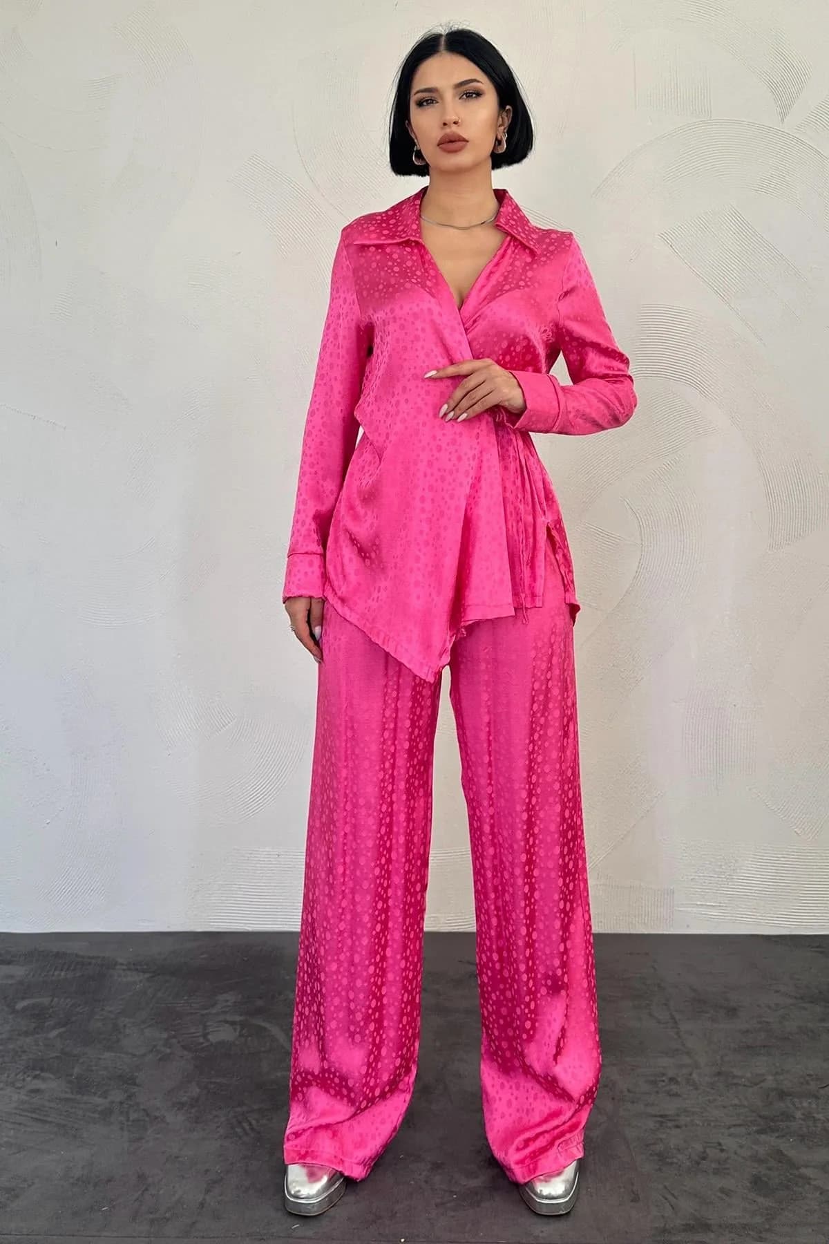 Pembe Jakarlı Biye Takım - Pembe