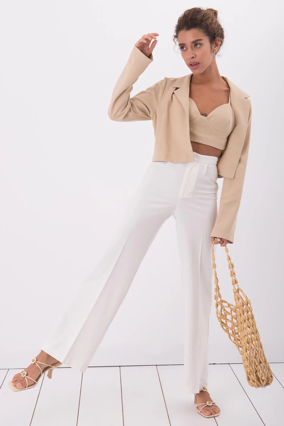 High Waist Palazzo Pants - White