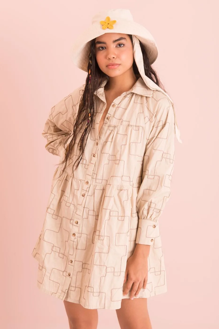 Oversized Shirt Dress - Beige
