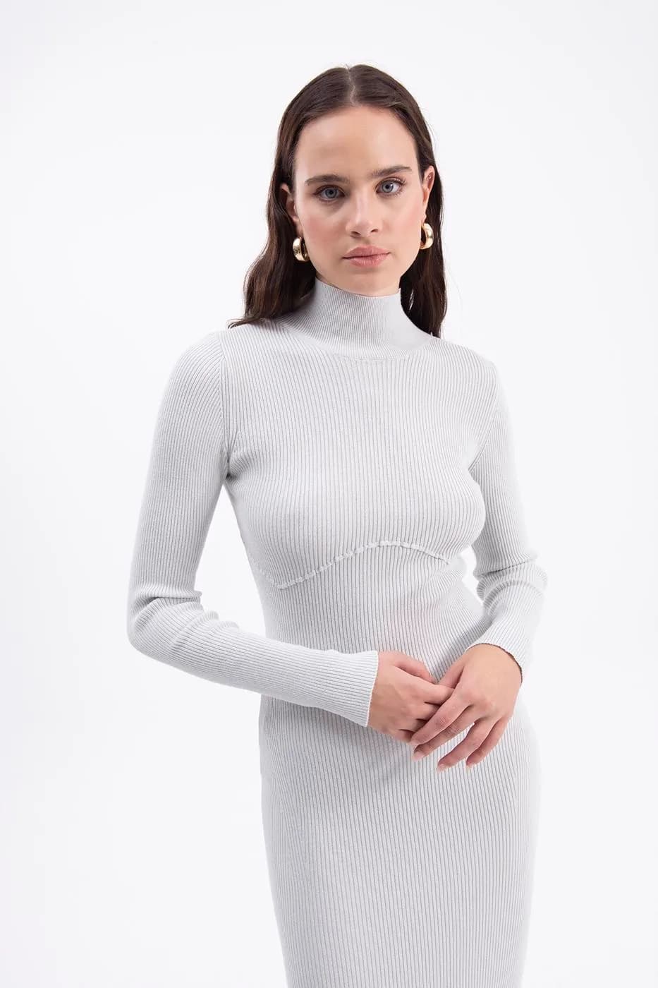 High neck knitted pencil dress - Grey