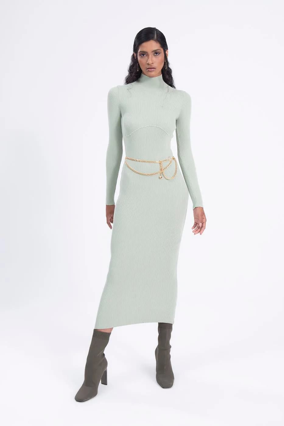High neck knitted pencil dress - Tek Renk