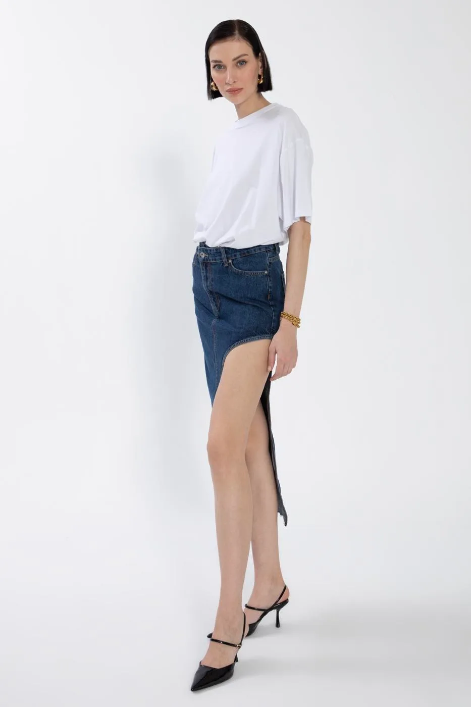 Cut Out Denim Skirt - Blue
