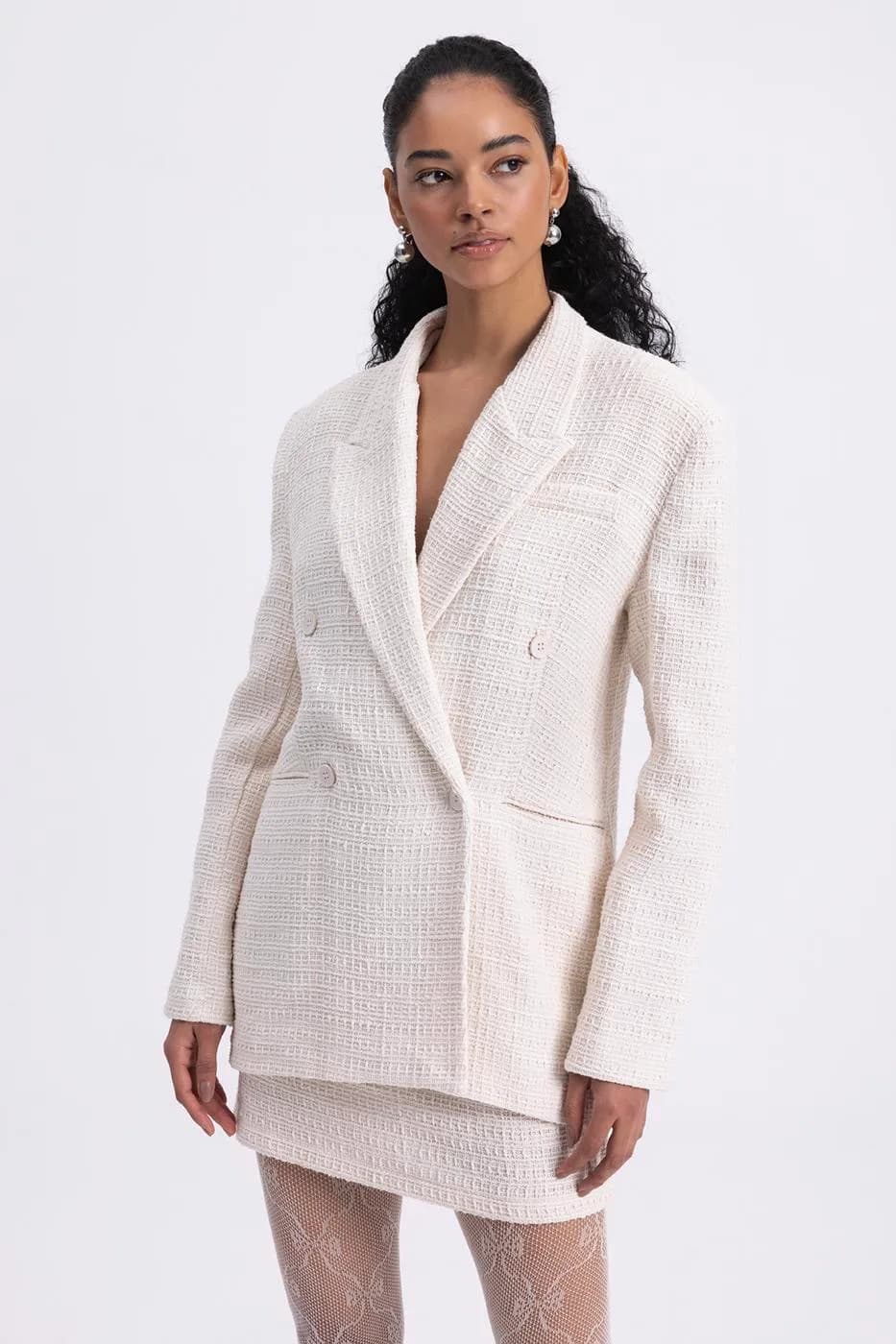 Tweed Blazer Jacket - Ecru