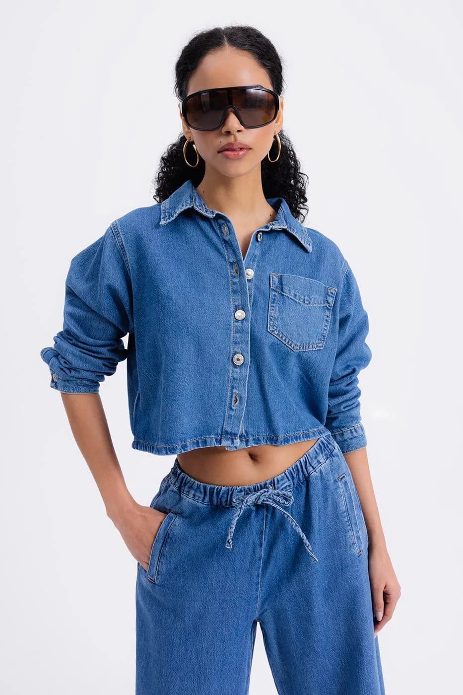 Denim Shirt with Patch Pocket - Navy