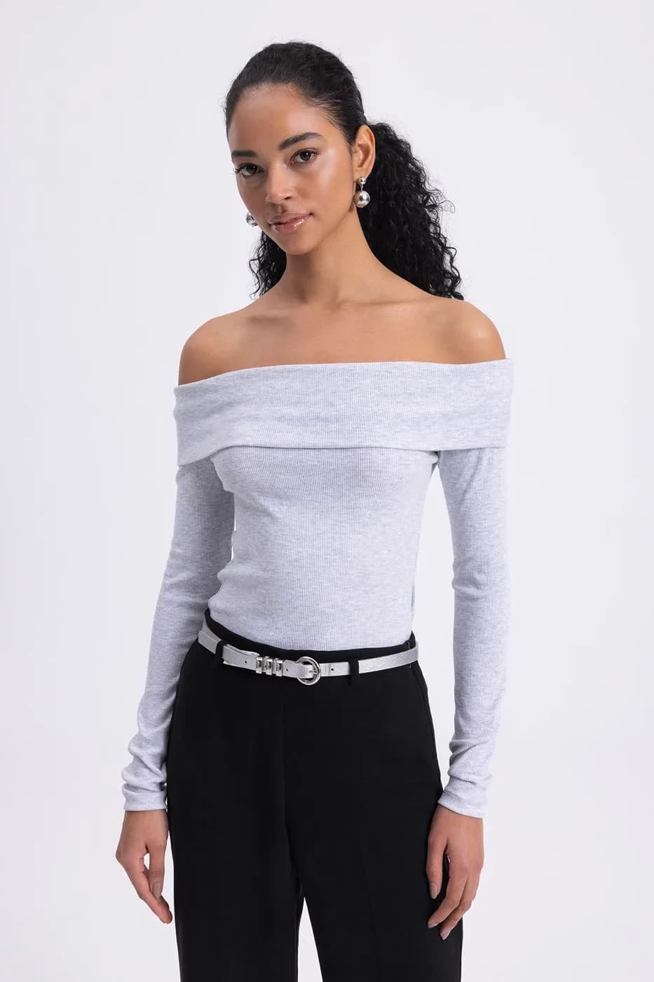 Madonna Collar Top - Grey