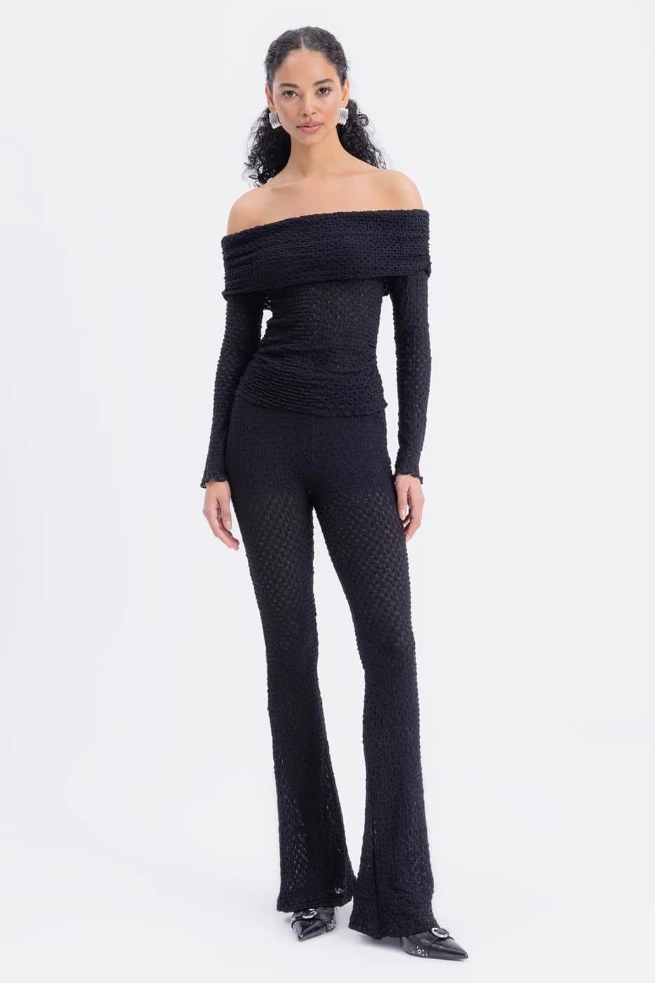 Lace Slim Trousers - Black