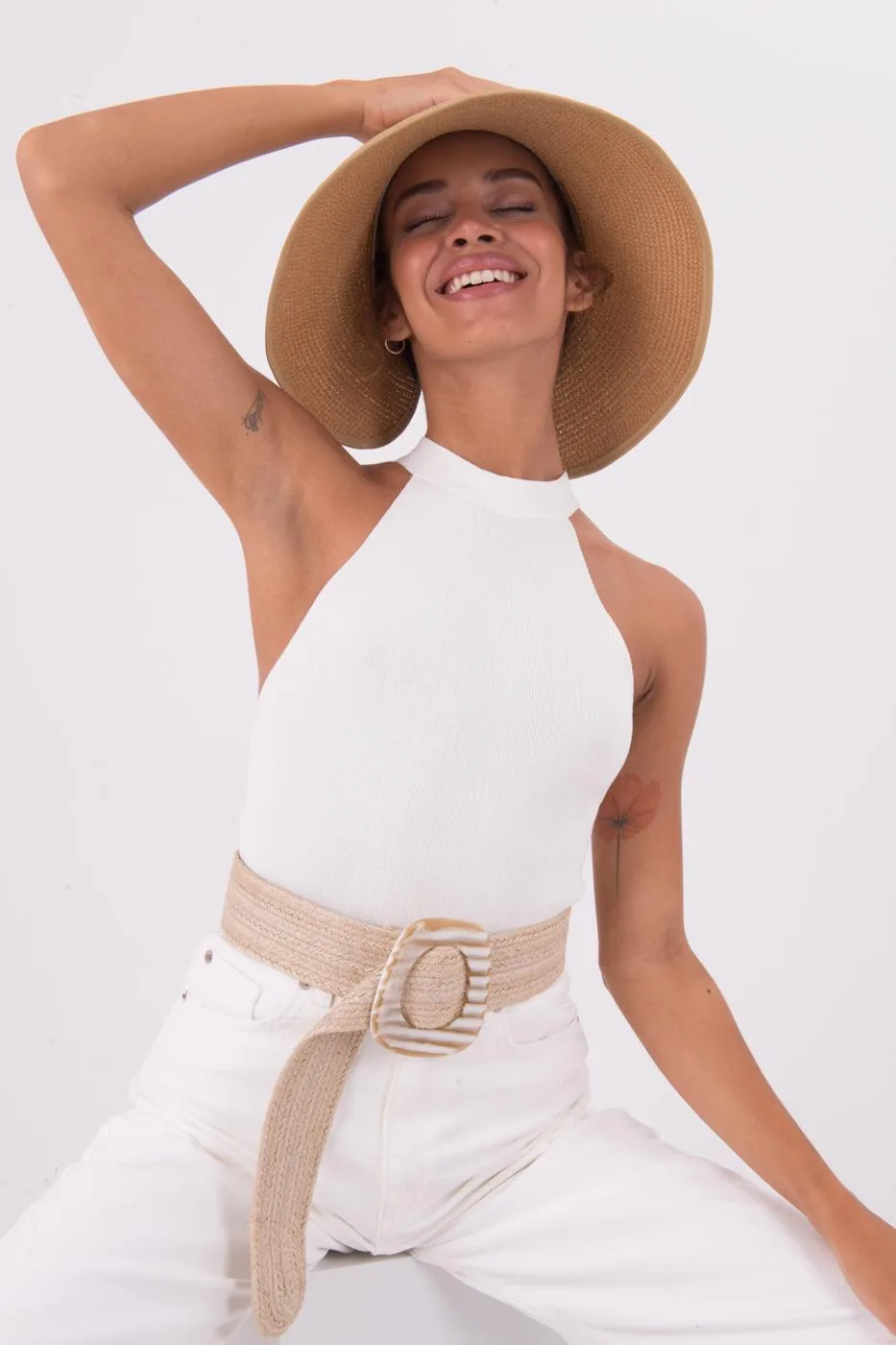 Halter Neck Knit Top - Ecru