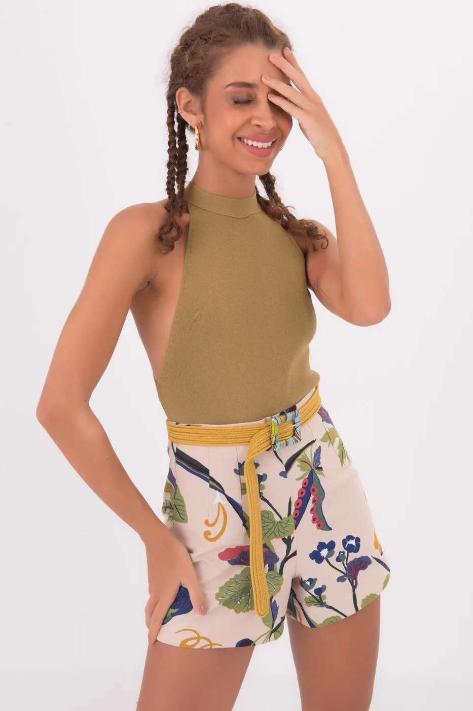 Halter Neck Knit Top - Green