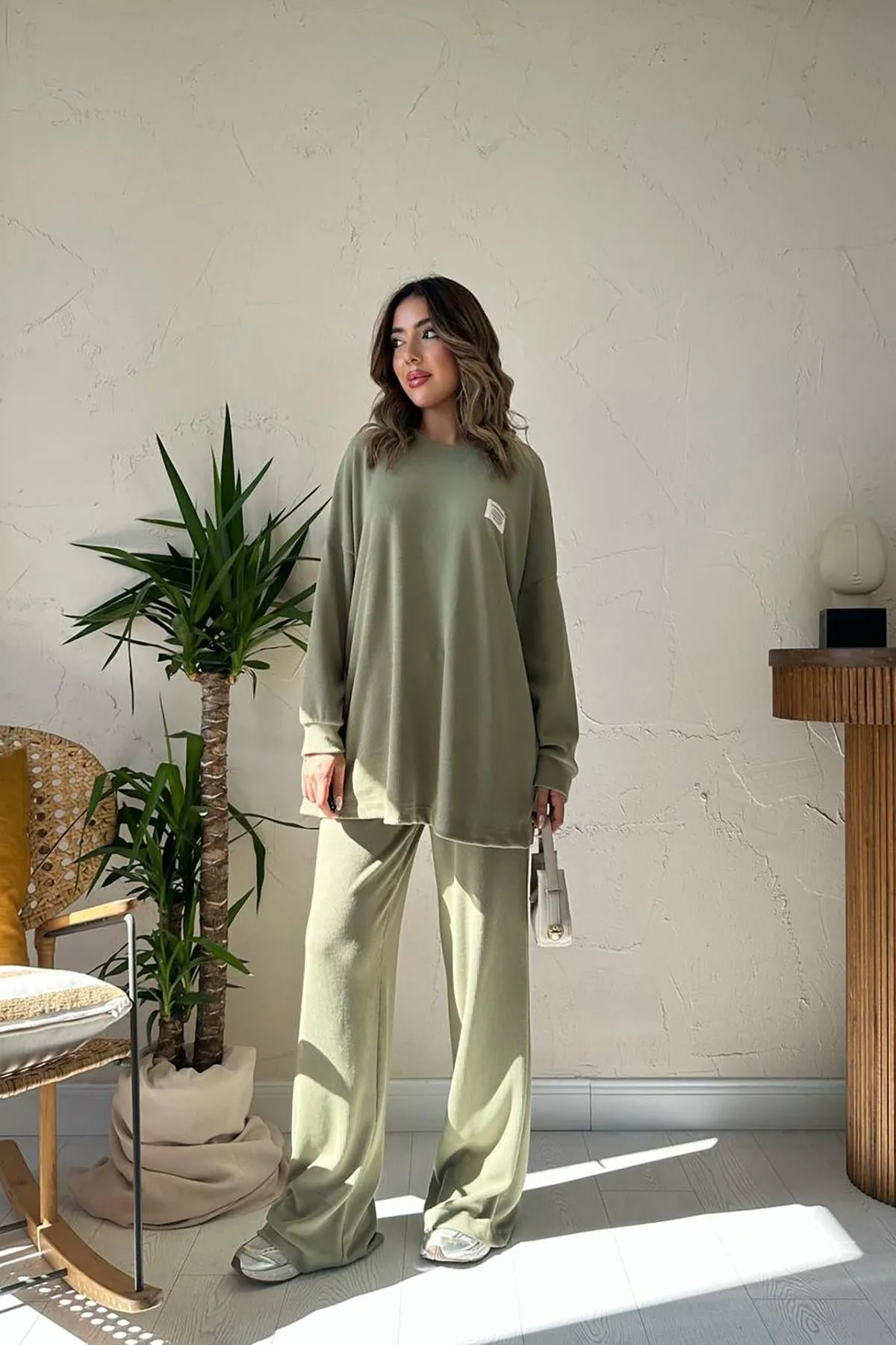 Mint Klasik Fitilli Kazak Ve Pantolon Takım - Mint