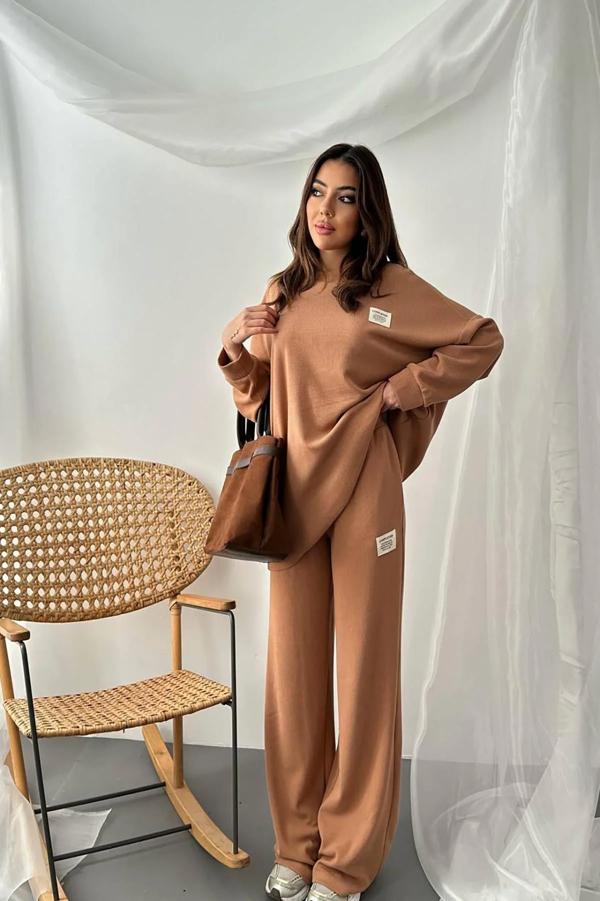 Camel Klasik Fitilli Kazak Ve Pantolon Takım - Camel