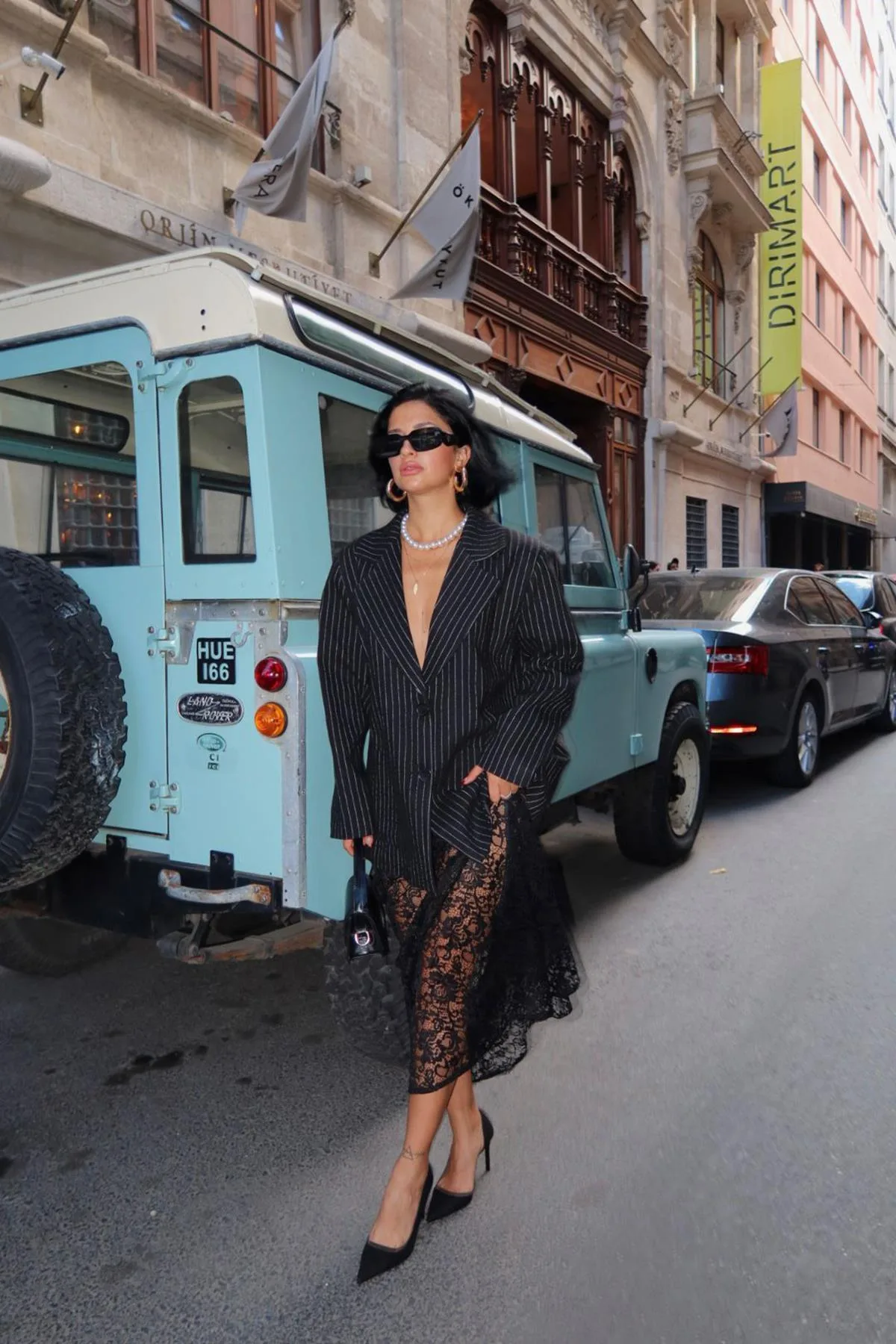 Siyah Çizgili Oversize Ceket - Siyah