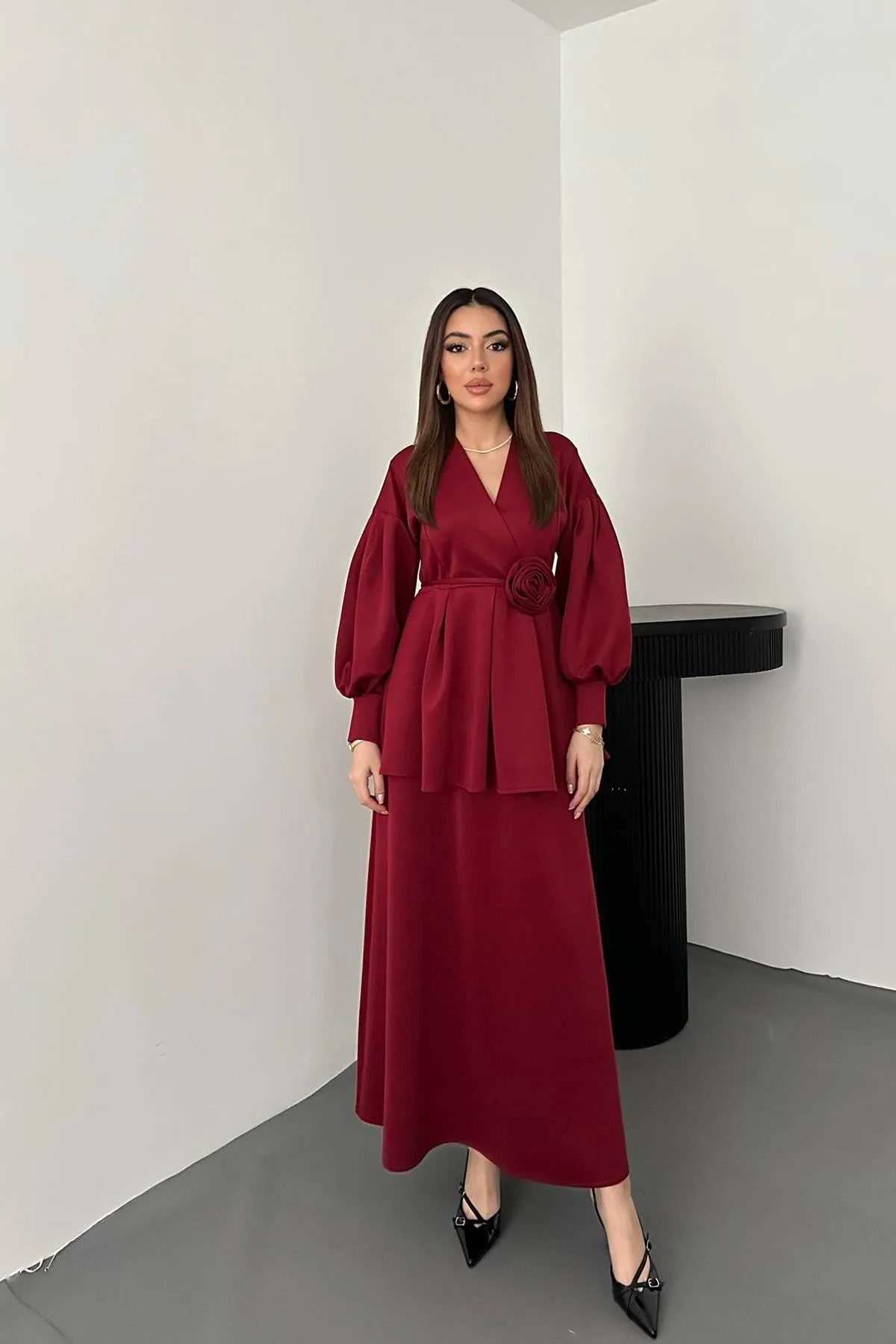 Bordo Gül Detaylı Takım - Bordo