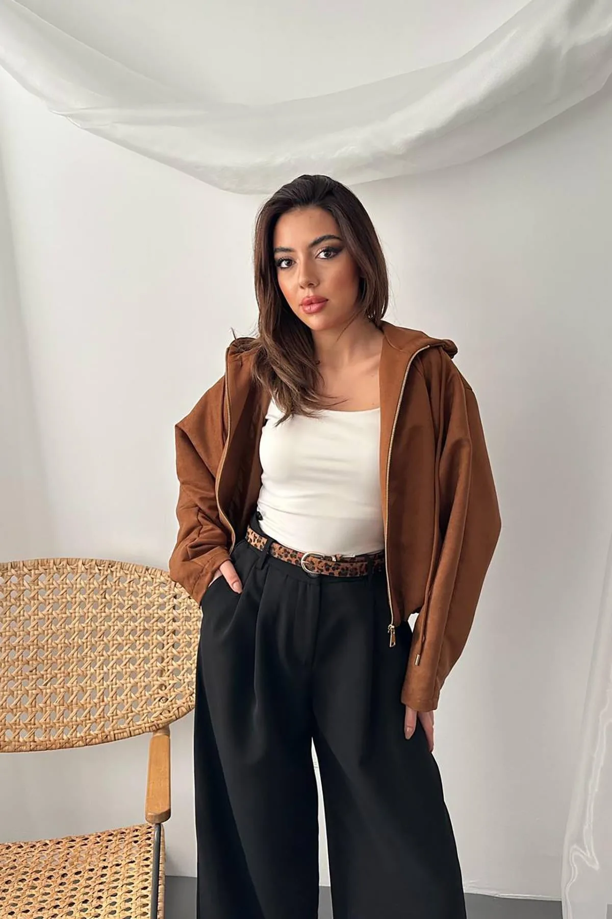 Camel Kısa Kapüşonlu Ceket - Camel