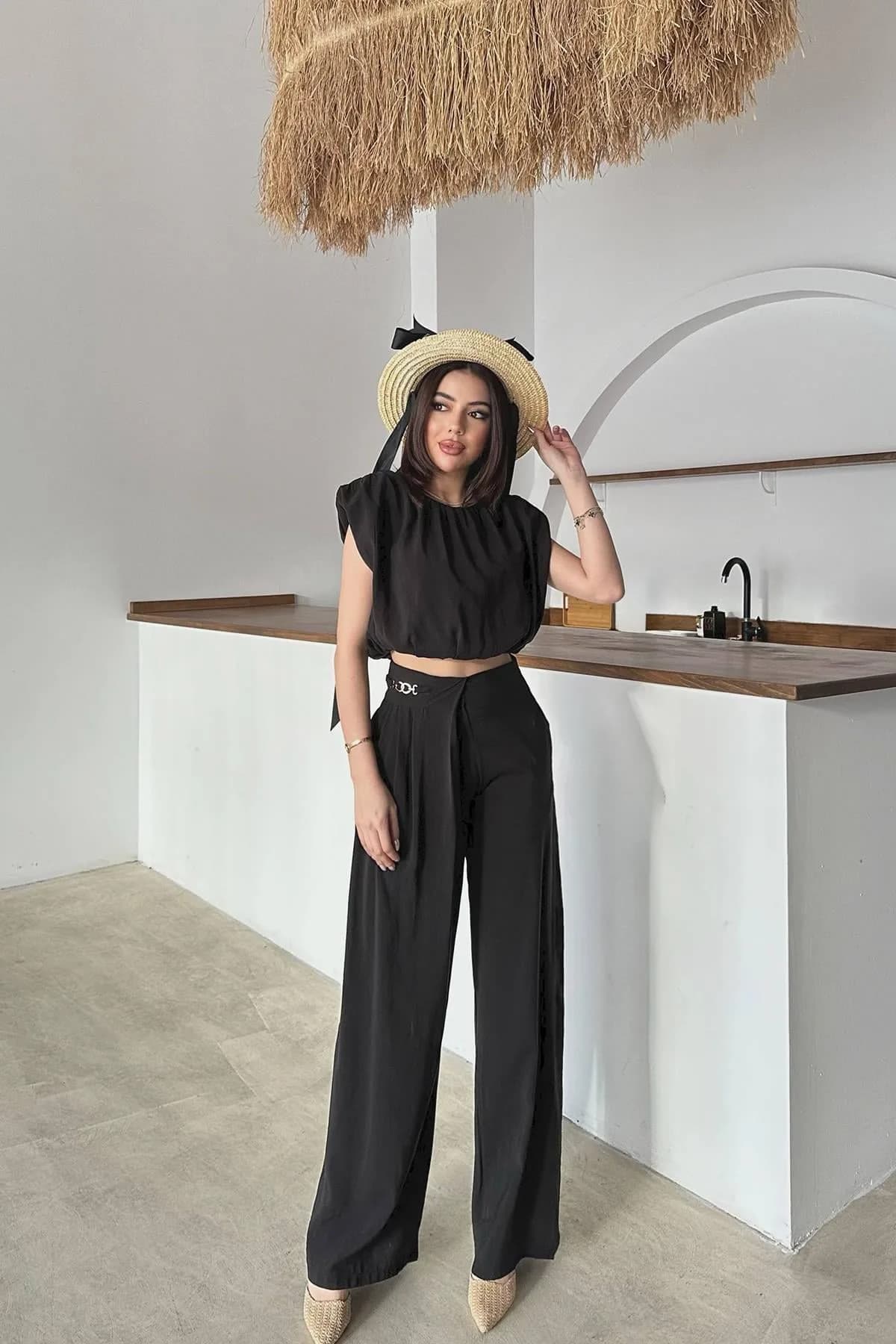 Siyah Modal Bluz Ve Pantolon Takım - Siyah