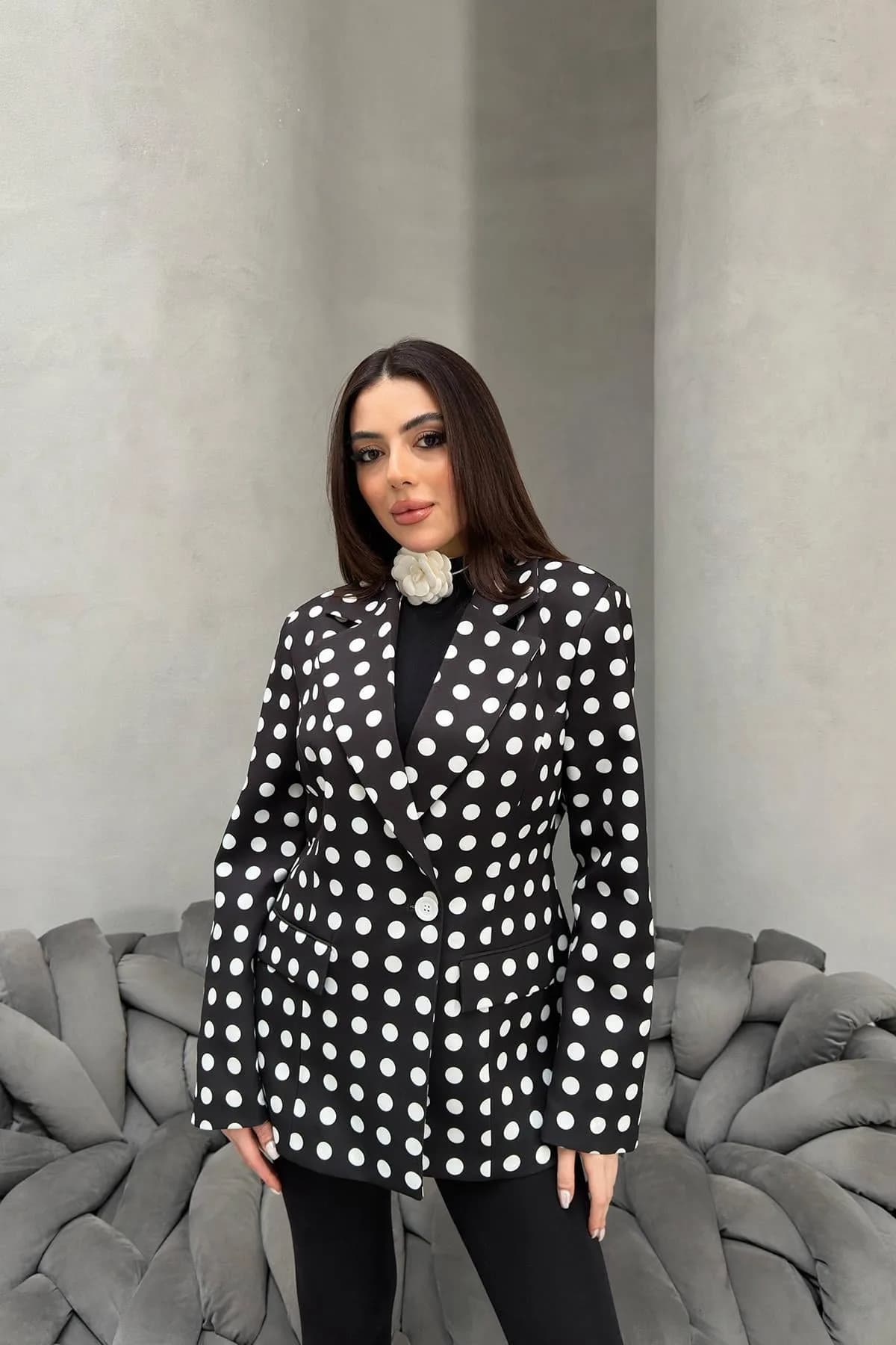 Siyah Puantiyeli Blazer Ceket - Siyah