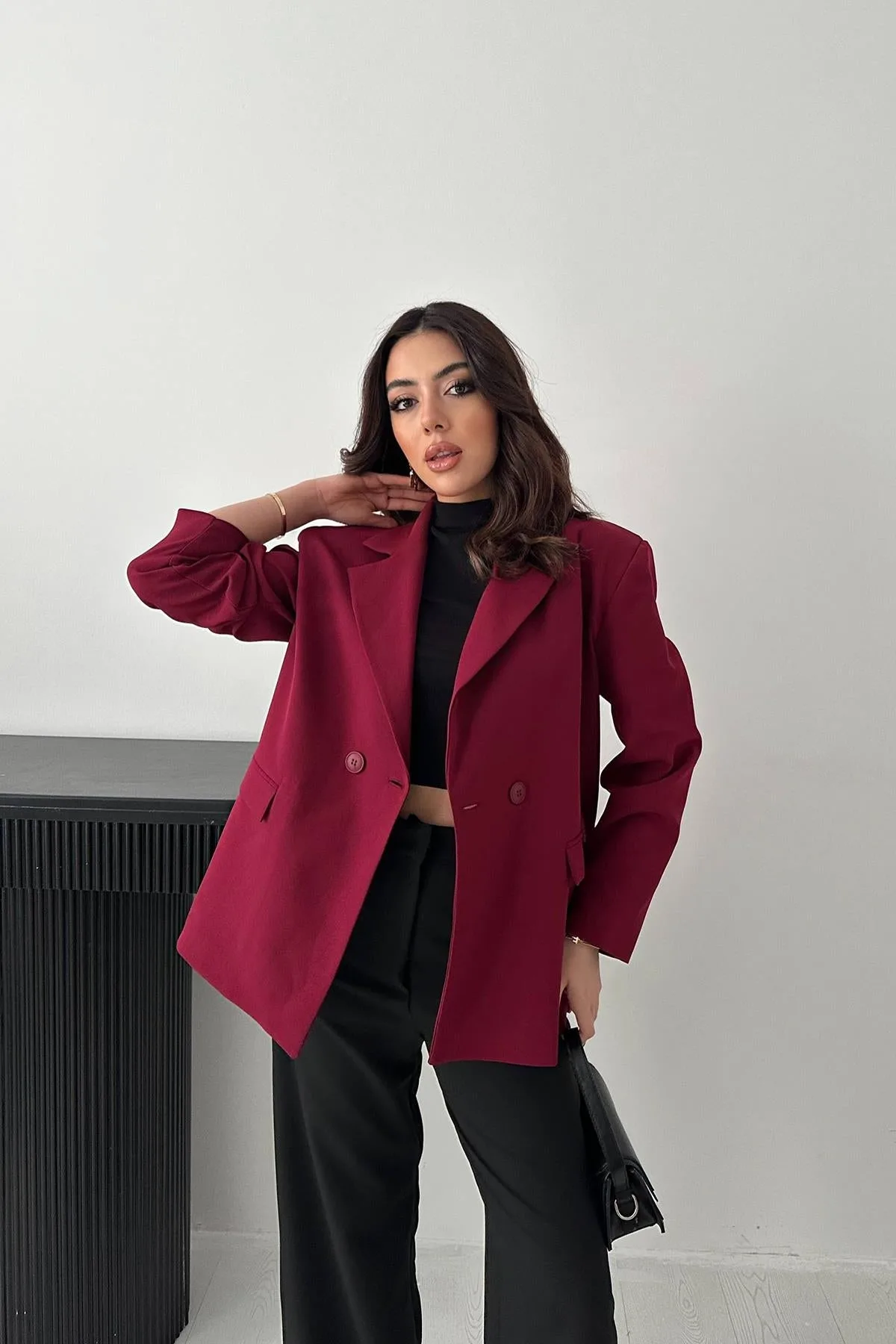Mürdüm 2 Düğmeli Blazer Ceket - Mürdüm