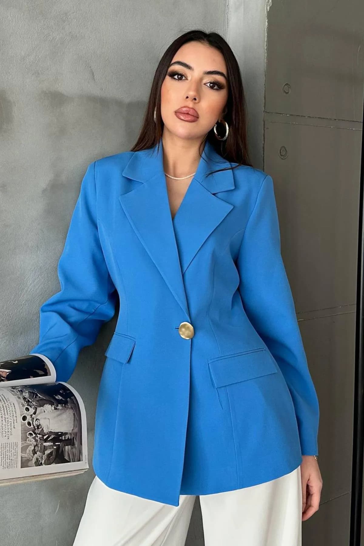Bebe Mavi Belden Oturtmalı Blazer Ceket - BEBE MAVİ