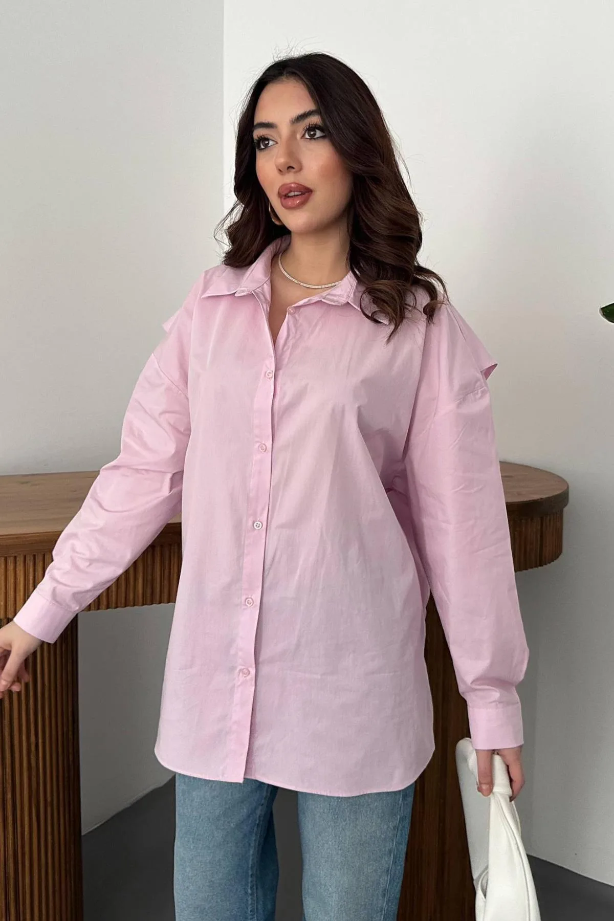Pembe Arkası Lastikli Gömlek - Pembe