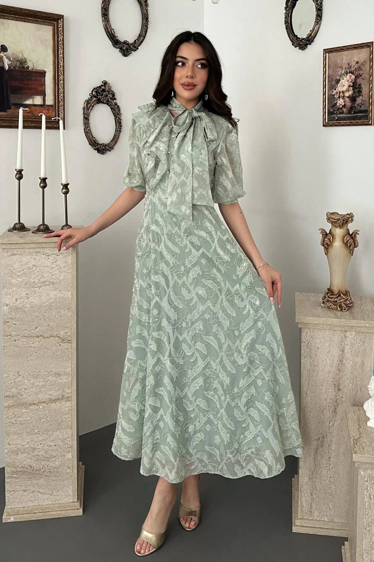 Mint Fiyonklu Mavi Elbise - Mint